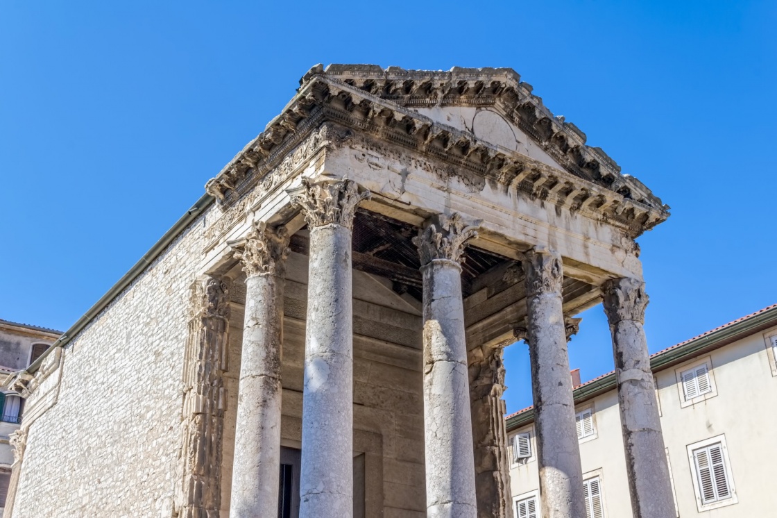Detail of Roman temple of Augustus in Pula, Croatia.